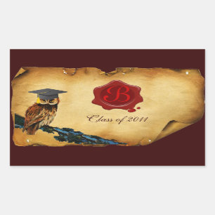 ADESIVO RETANGULAR PERGAMINHO DA CORUJA DA GRADUAÇÃO E MONOGRAMA