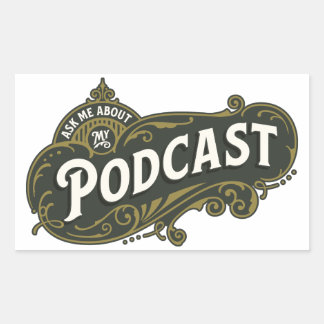 Adesivo Retangular Pergunte-Me Sobre O Meu Podcast.