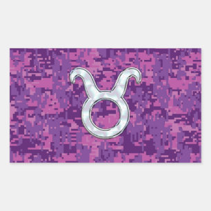 Adesivo Retangular Pérola como Taurus Zodiac Símbolo na Camo Digital
