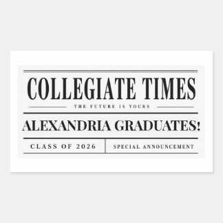 Adesivo Retangular Personalised Newspaper Graduation 2026 Classic Rou
