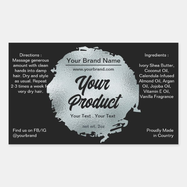 Adesivo Retangular Personalizado de Luxo Glamoroso de Folha Negra Mod (Frente)