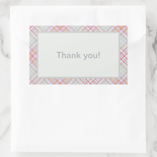 Adesivo Retangular Personalizado Obrigado Rosa e Xadrez Verde (Bolsa)