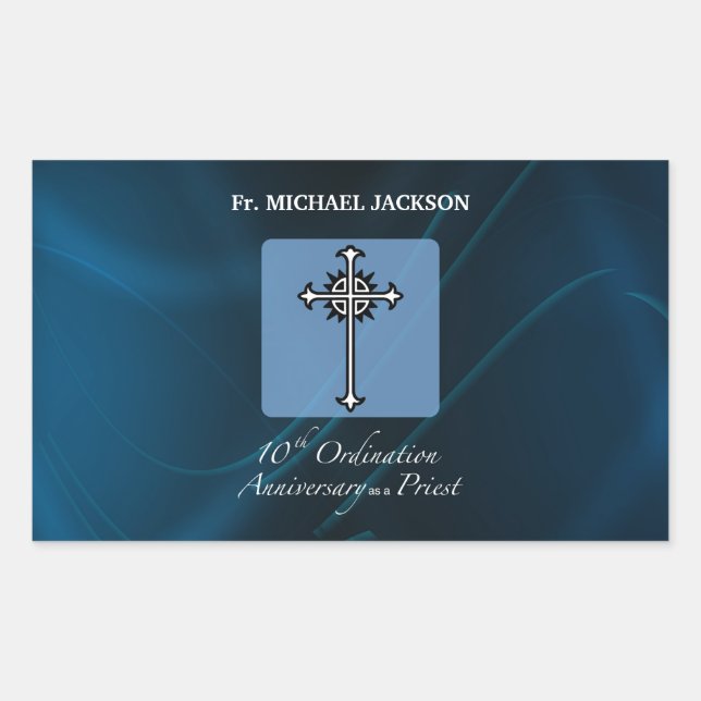 Adesivo Retangular Personalizar, 10.º aniversário do Padre (Frente)