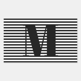 Adesivo Retangular Personalizar faixas brancas pretas iniciais do mon