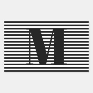 Adesivo Retangular Personalizar faixas brancas pretas iniciais do mon