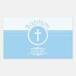 Adesivo Retangular Personalizável, Menino Azul Filho de Deus Batismo