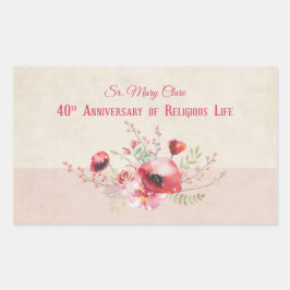Adesivo Retangular Personalize, 40 anos de freira, rosa e
