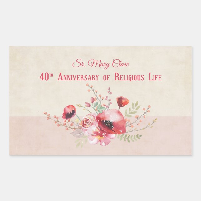 Adesivo Retangular Personalize, 40 anos de freira, rosa e (Frente)