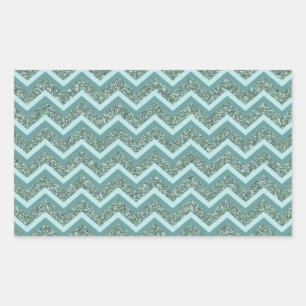 Adesivo Retangular Personalize esta Glitter Teal ZigZag
