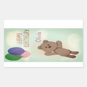 Adesivo Retangular Personalize, pessoal, aniversário, urso de ursinh