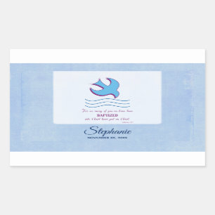 Adesivo Retangular Personalize, pomba do batismo adulto em azul