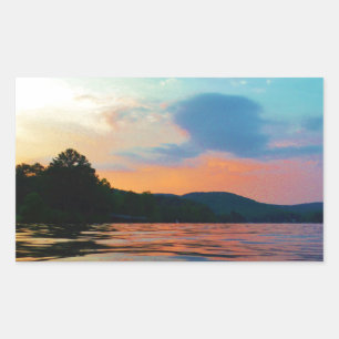 Adesivo Retangular Pêssego e Sunset Azul no lago de montanha