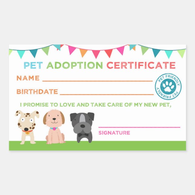 Adesivo Retangular Pet Adotion Certificate Sticker (Frente)