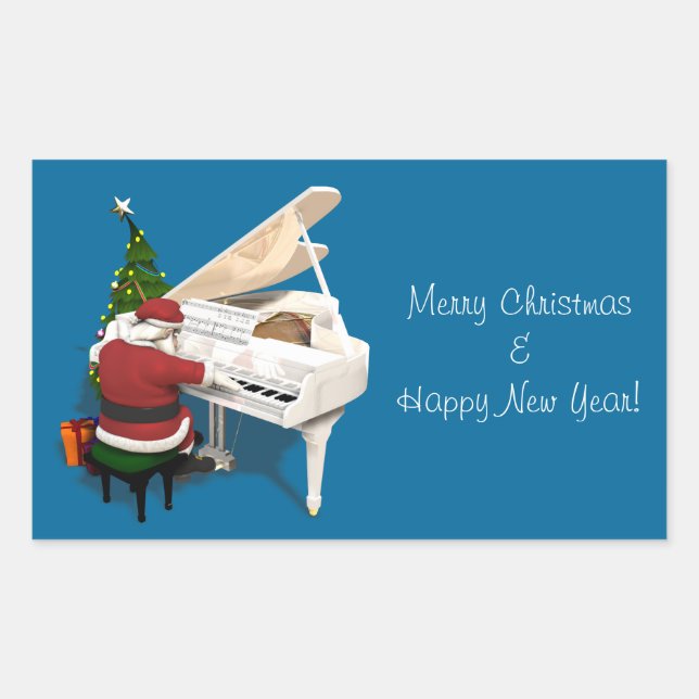 Adesivo Retangular Pianista Papai Noel (Frente)