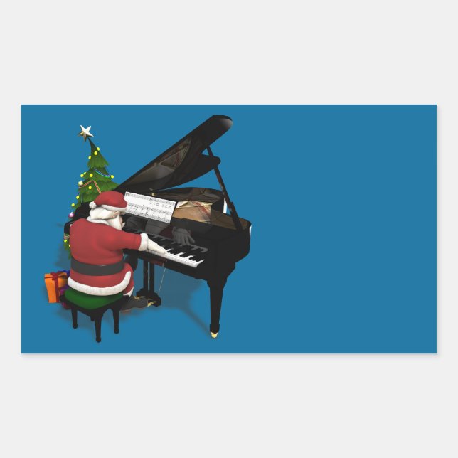 Adesivo Retangular Piano de Reprodução do Papai Noel (Frente)