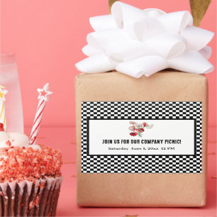 Adesivo Retangular Picnic da Empresa com Xadrez Retro Preto e Branco