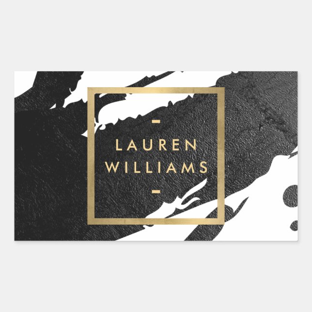 Adesivo Retangular Pinceladas Abstratas em Tinta Preta (Frente)