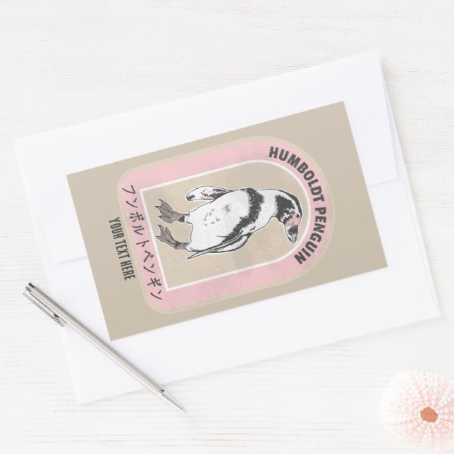 Adesivo Retangular Pinguim humolt escrevendo Japonês (Envelope)
