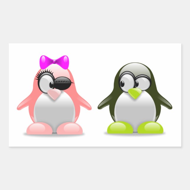 Adesivo Retangular Pinguins de Menino e Menina (Frente)