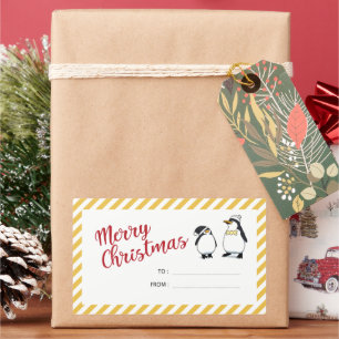 Adesivo Retangular Pinguins de Natal Bons Personalizados