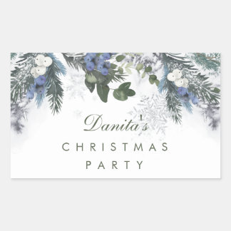 Adesivo Retangular Pinheiro de Natal Branco de inverno Personalizado