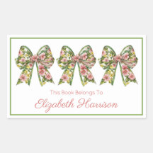 Pink and Green Floral Personalized Bookplate
