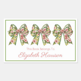 Adesivo Retangular Pink and Green Floral Personalized Bookplate