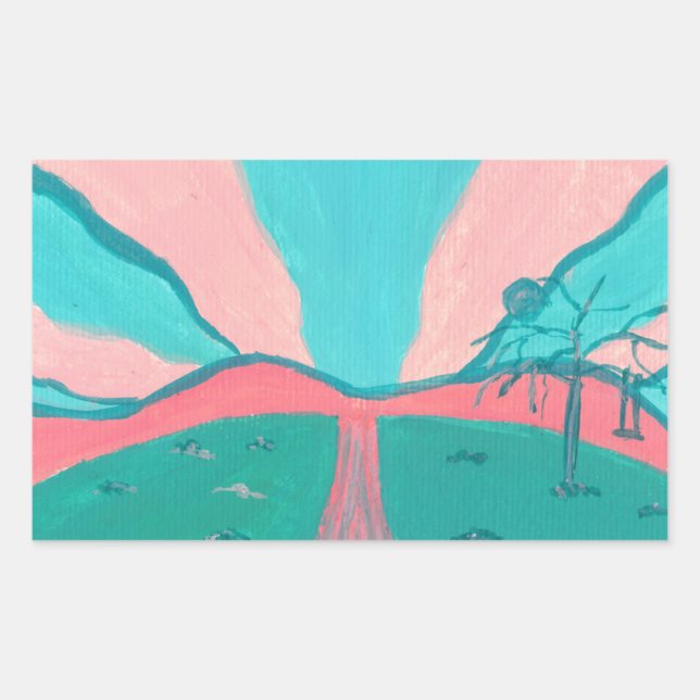 Adesivo Retangular Pink and Green Minimalistic Landscape Stickers (Frente)