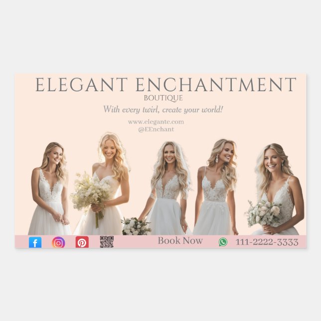 Adesivo Retangular Pink Bridal Bliss Celebrate Love Happiness Wedding (Frente)