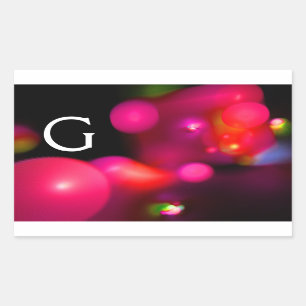 ADESIVO RETANGULAR PINK FUCHSIA PURPLE BLACK FRACTAL BUBBLES MONOGRAM