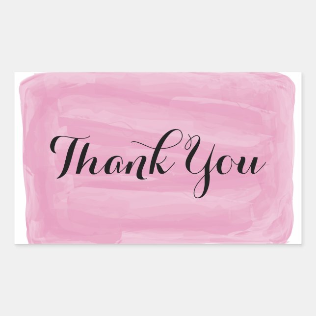 Adesivo Retangular Pink Watercolor - Muito Obrigado (Frente)