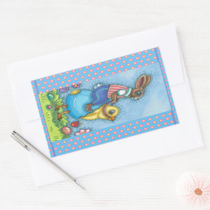 ADESIVO RETANGULAR PINTINHO BUNNY LESTE EM OVOS AZUIS, WHIMSY