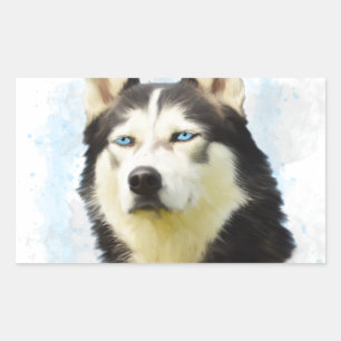 Adesivo Retangular Pintura artística em aquarela de cão Husky Siberia