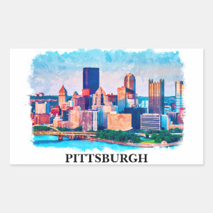 Adesivo Retangular Pintura de Aquarela em Pittsburgh Cityscape