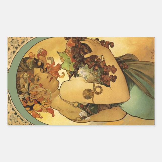Adesivo Retangular Pintura de Fruta Alphonse Mucha (Frente)