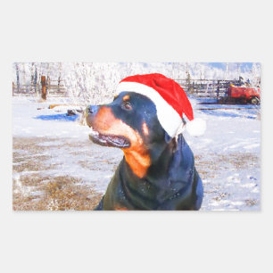 Adesivo Retangular Pintura de Natal do Cão Rottweiler