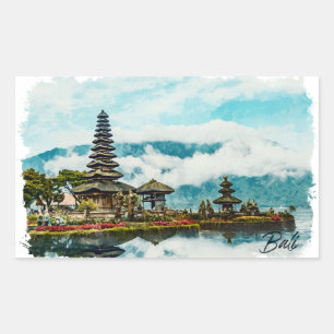 Adesivo Retangular Pintura em Aquarela do Templo de Bali Indonésia