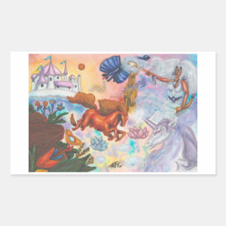 Adesivo Retangular Pintura em Aquarela Unicórnio Opala Fada Dragão Fo