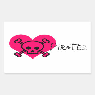 Adesivo Retangular Piratas cor-de-rosa do coração