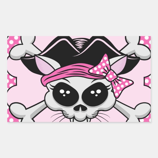 Adesivo Retangular Pirate Princess Gatinho Skull (Frente)
