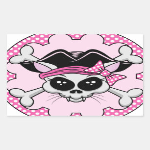 Adesivo Retangular Pirate Princess Gatinho Skull