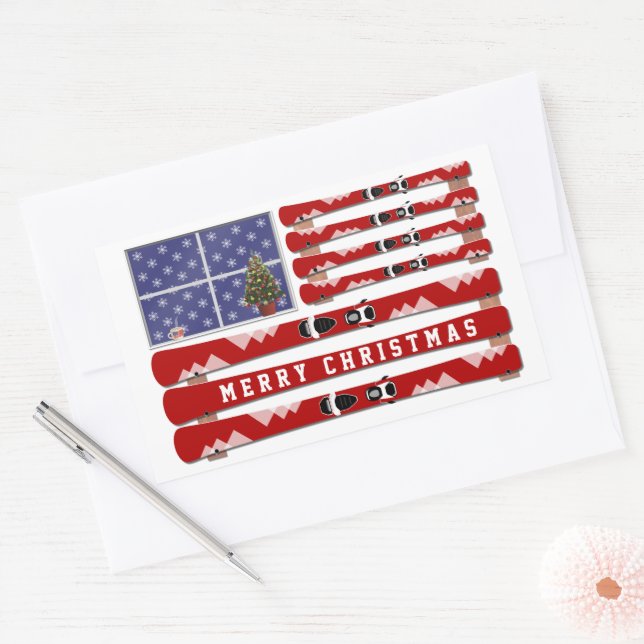 Adesivo Retangular Pistas de Natal e Bandeira do Snow USA (Envelope)