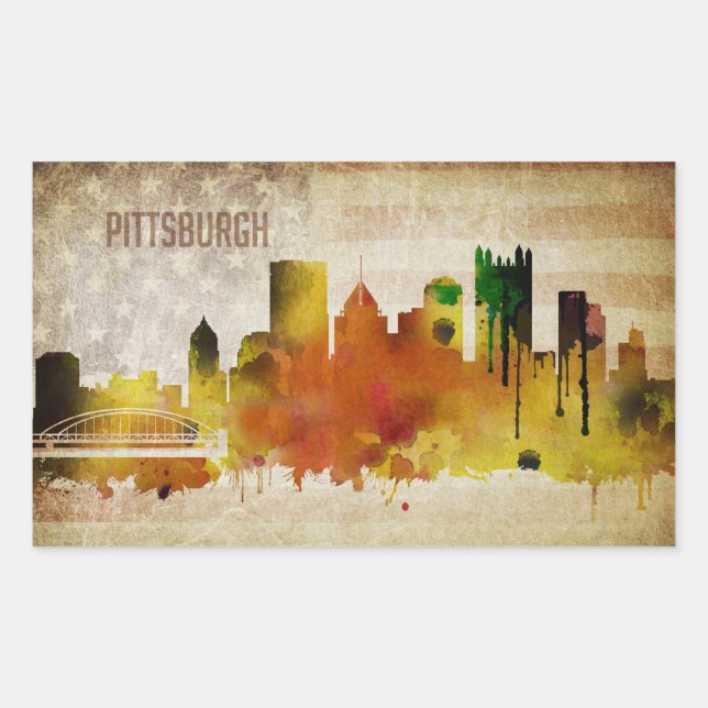 Adesivo Retangular Pittsburgh, PA | Linha Skyline Cidade de Cores (Frente)