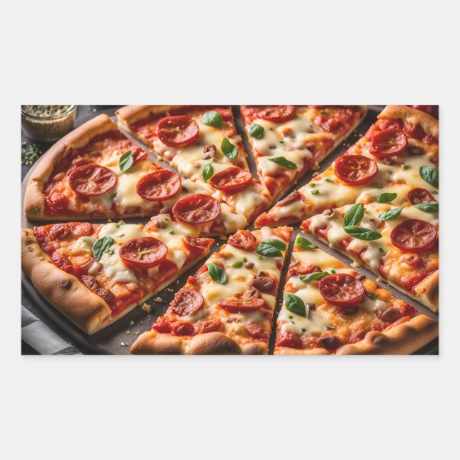 Adesivo Retangular Pizza de Pepperoni e Queijo (Frente)