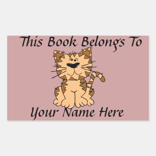 Adesivo Retangular Placa de Nome de Livro de Gato Fofo (Frente)