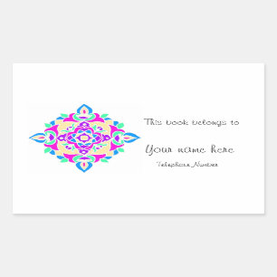Adesivo Retangular Placa reserva com Rangoli Pattern