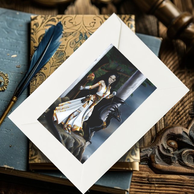 Adesivo Retangular Poderosa Feiticeira de Fantasia Guardiã do Dragão  (Criador carregado)