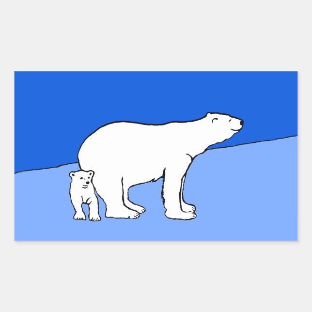 Adesivo Retangular Polar Bear Mãe e Pintura em Cubo - Arte Selvagem (Frente)