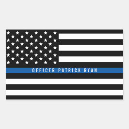Adesivo Retangular Policial Thin Blue Line American Flag Add Name