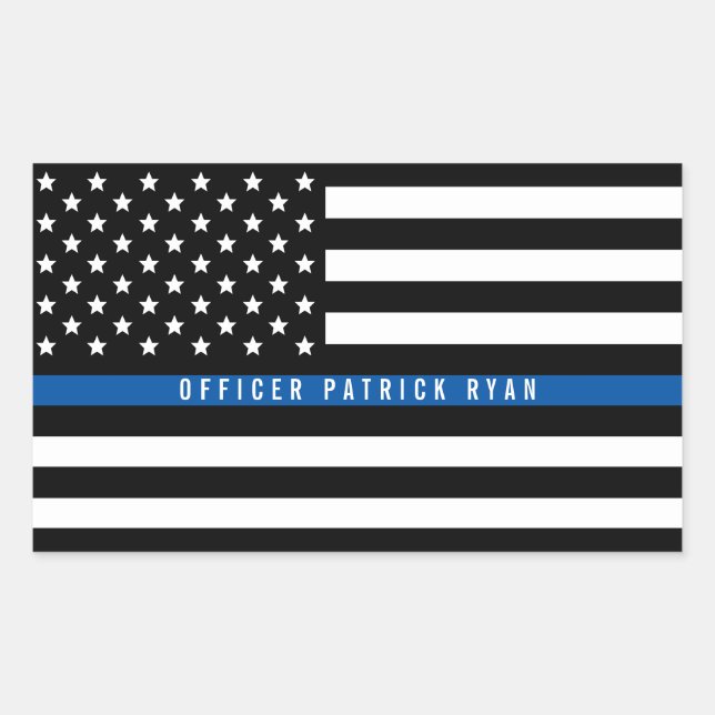 Adesivo Retangular Policial Thin Blue Line American Flag Add Name (Frente)